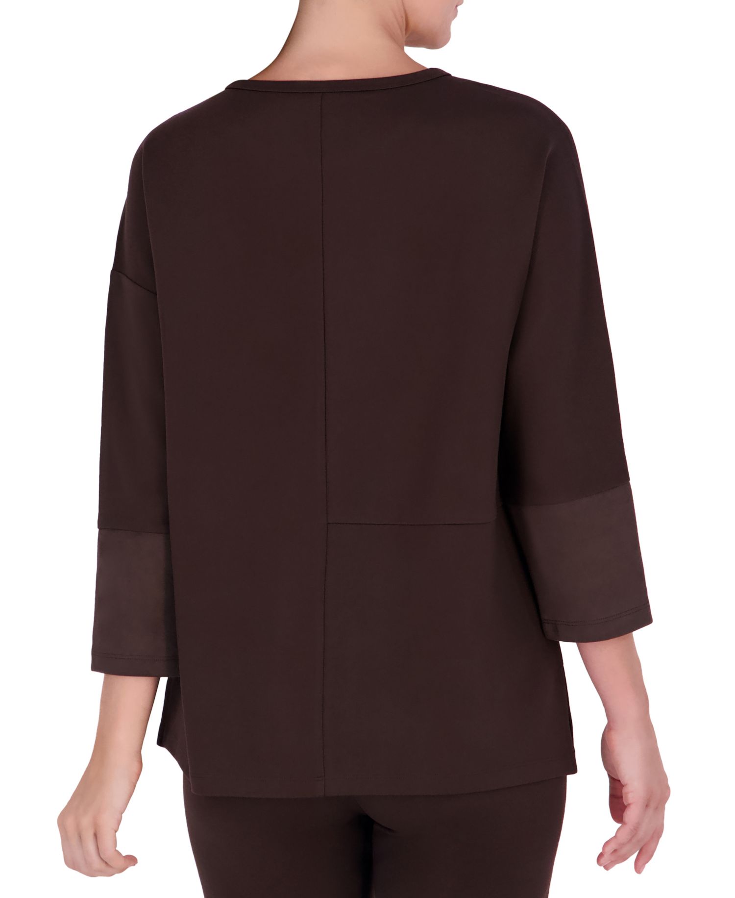 Petite Serenity 3/4-Sleeve Side-Slit Faux Suede Tunic