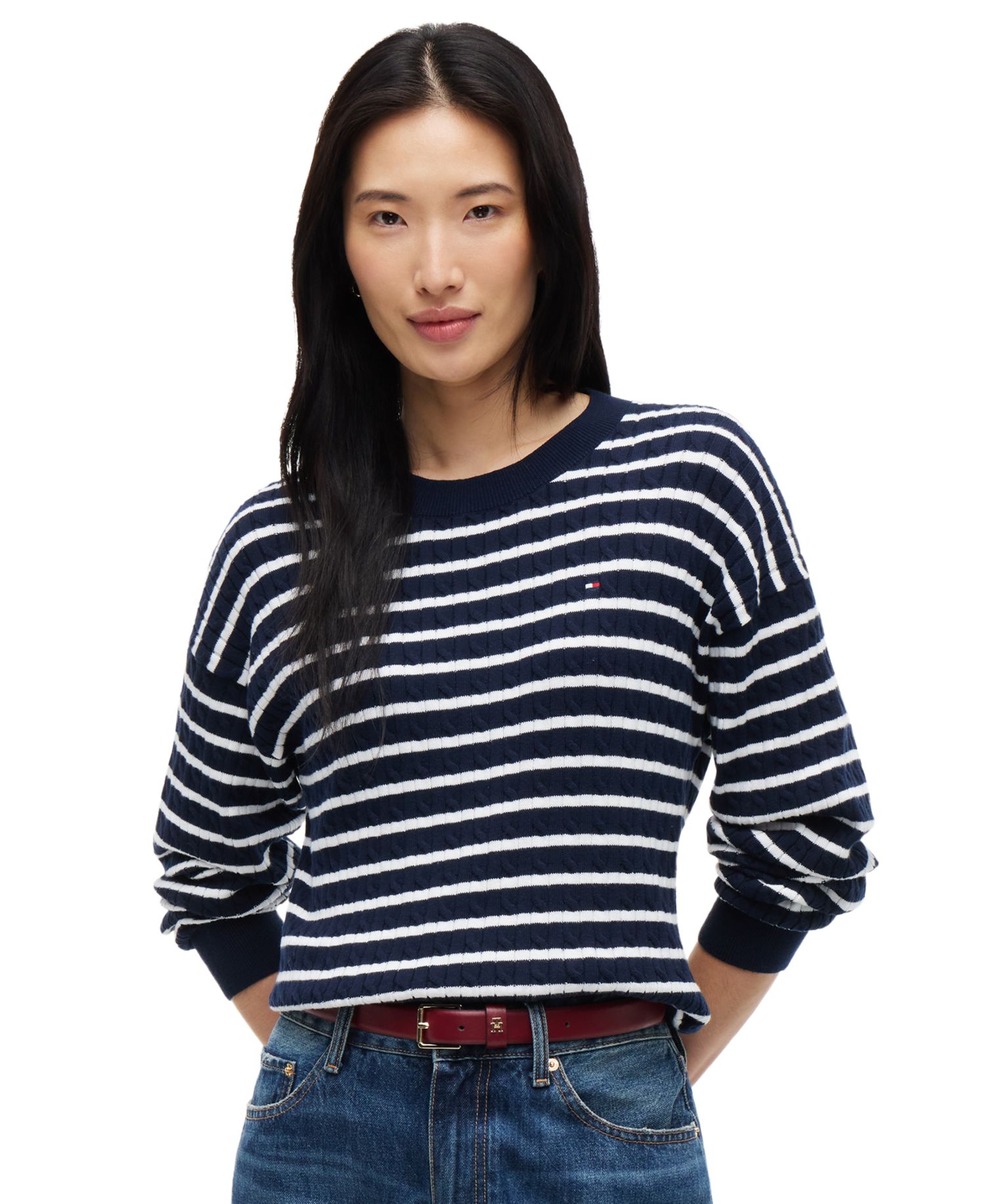 Women's Cable-Knit Crewneck Long-Sleeve Sweater