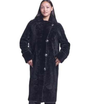 Women's Oversized Notch-Collar Genuine Shearling Coat