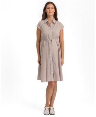 Viola Striped Short-Sleeve Button-Down Shirt Dress