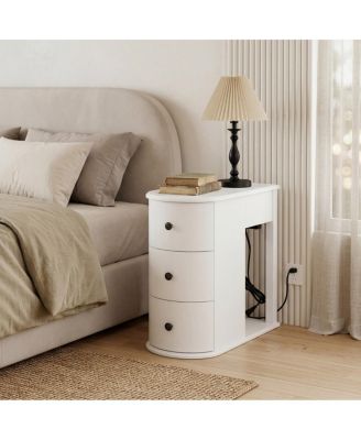  Modern End Table with Charging Station Hidden Drawer and Storage