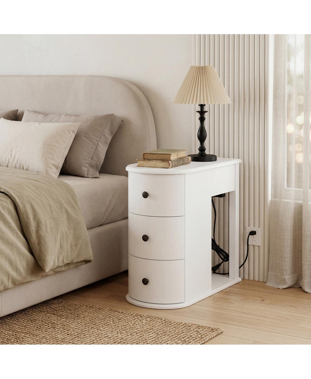 Streamdale Furniture Modern End Table with Charging Station Hidden Drawer and Storage - White