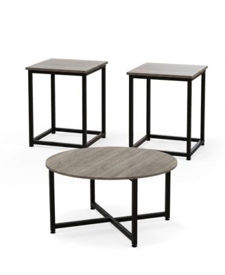 3 Piece Coffee Table Set Round Coffee Table and 2PCS Square End