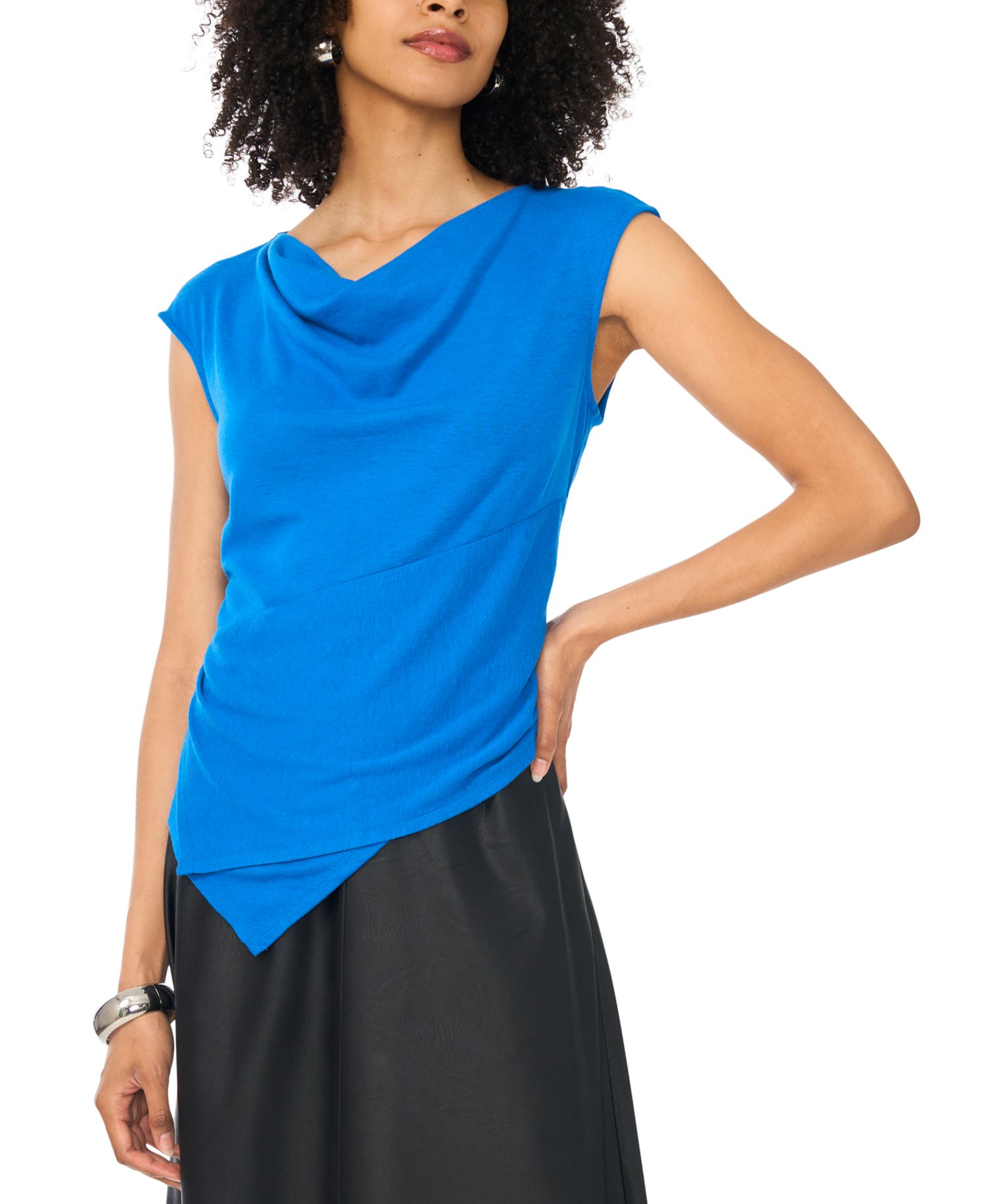 Women's Draped Tie Front Cowl Neck Sleeveless Top