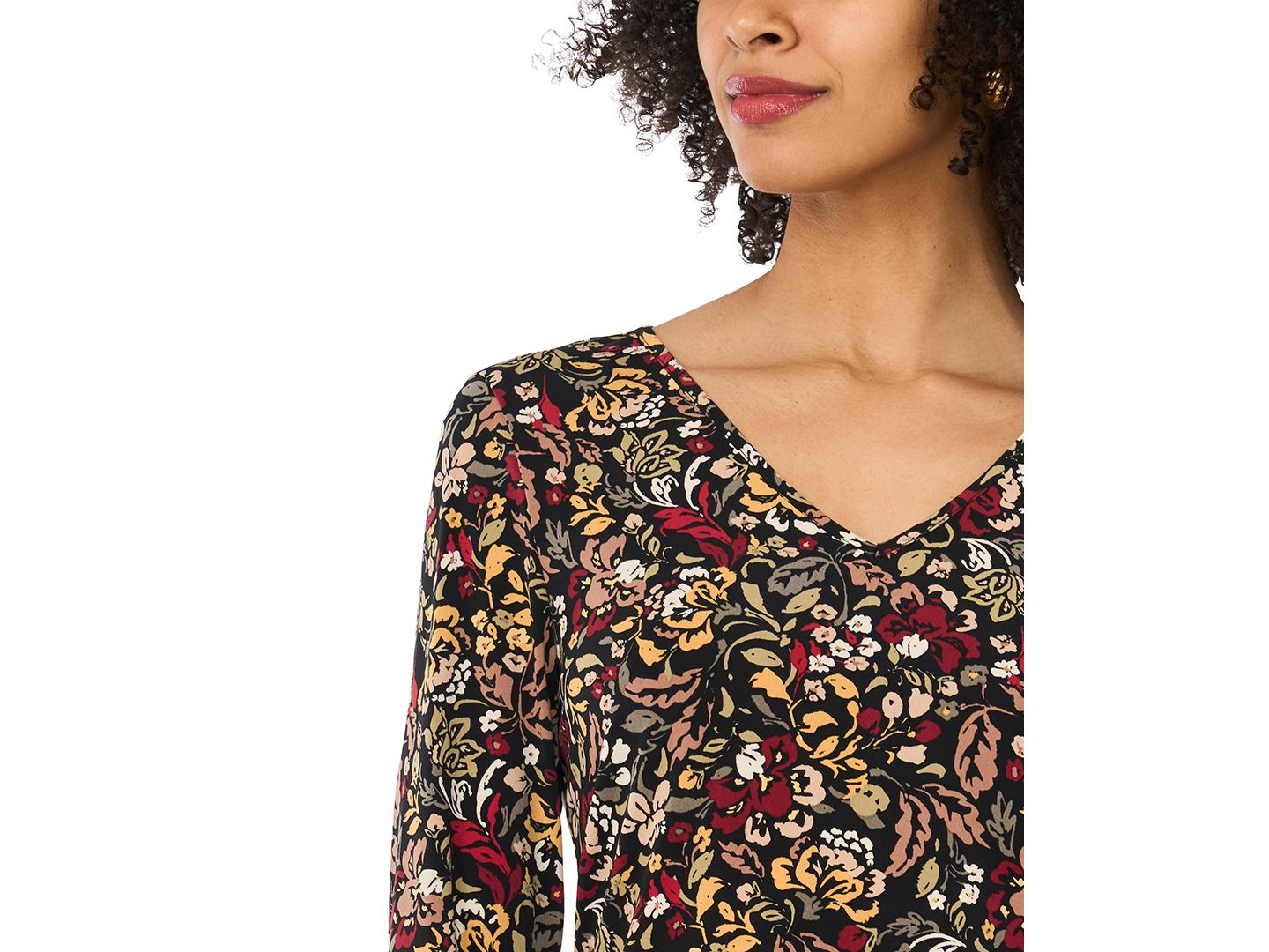 Женская футболка Vince Camuto Floral-Print V-Neck 3/4 Sleeve, цвет: Красный — фото 4