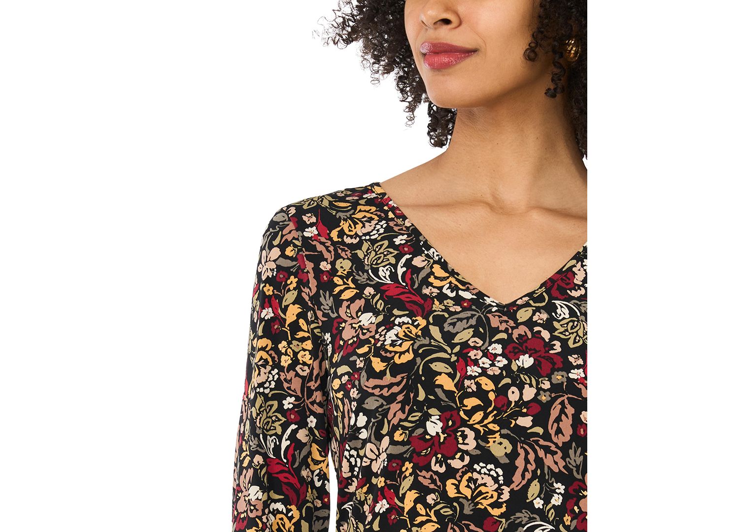 Women's Floral-Print V-Neck 3/4 Sleeve T-Shirt