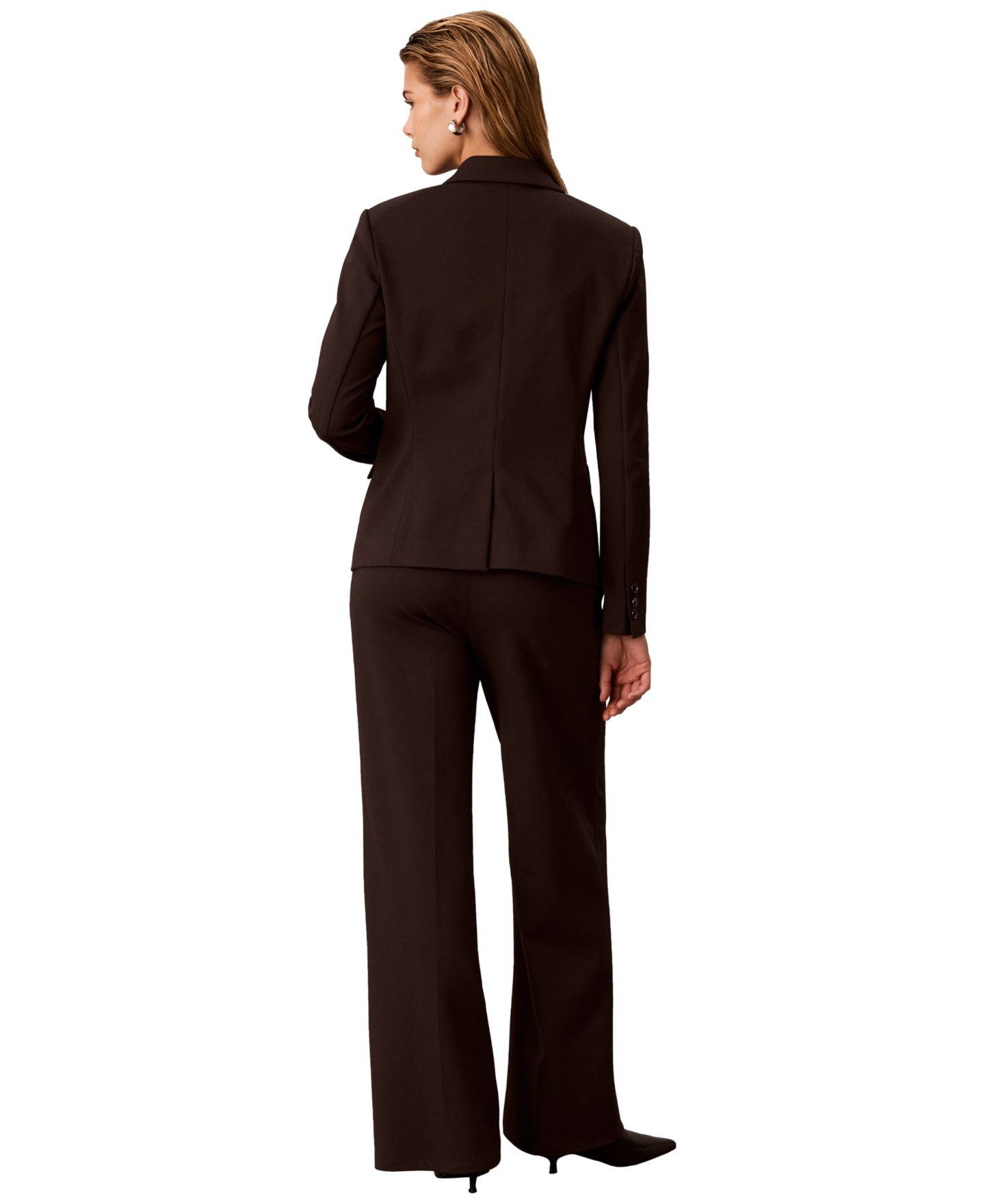 Женские брюки Calvin Klein Petite Hollywood Waist High-Waisted Wide-Leg Pull-On, цвет: Тёмный кофейный — фото 7