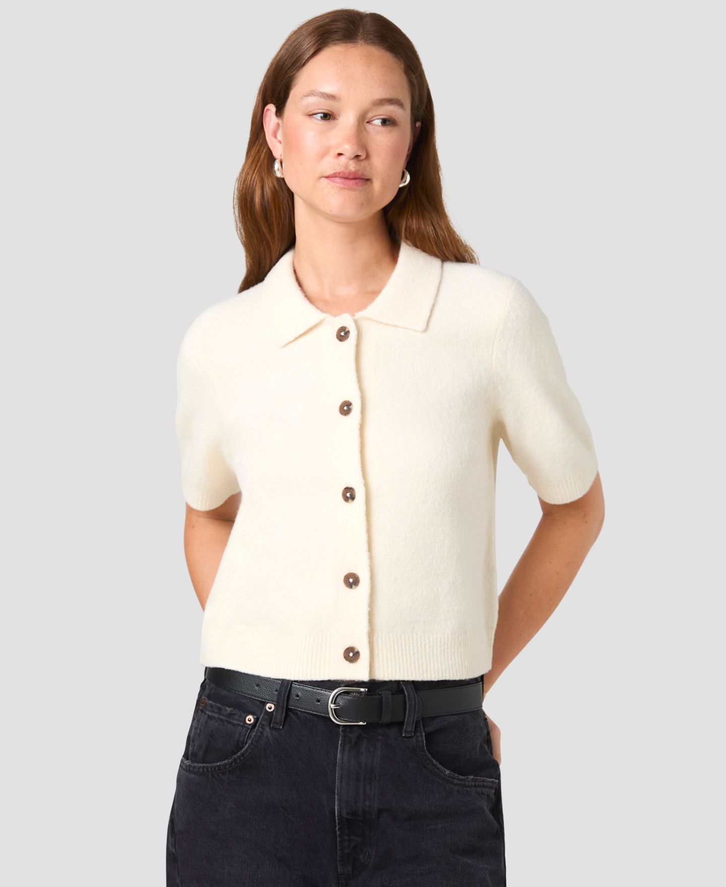 Женский топ French Connection Suzie Short-Sleeve Collared Button-Up, цвет: Кремовый — фото 5