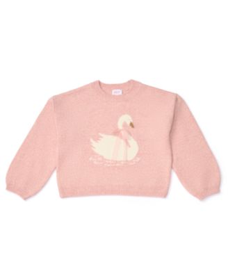 Girls' 7-16 Swan Intarsia Long-Sleeve Pullover Sweater