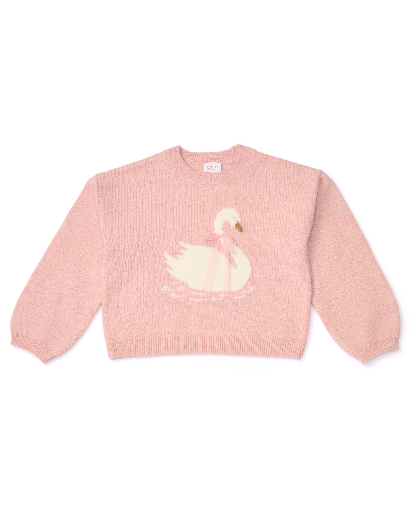 Свитер CeCe Swan Intarsia Long-Sleeve Pullover для девочек, цвет: Мягкий розовый — фото 5