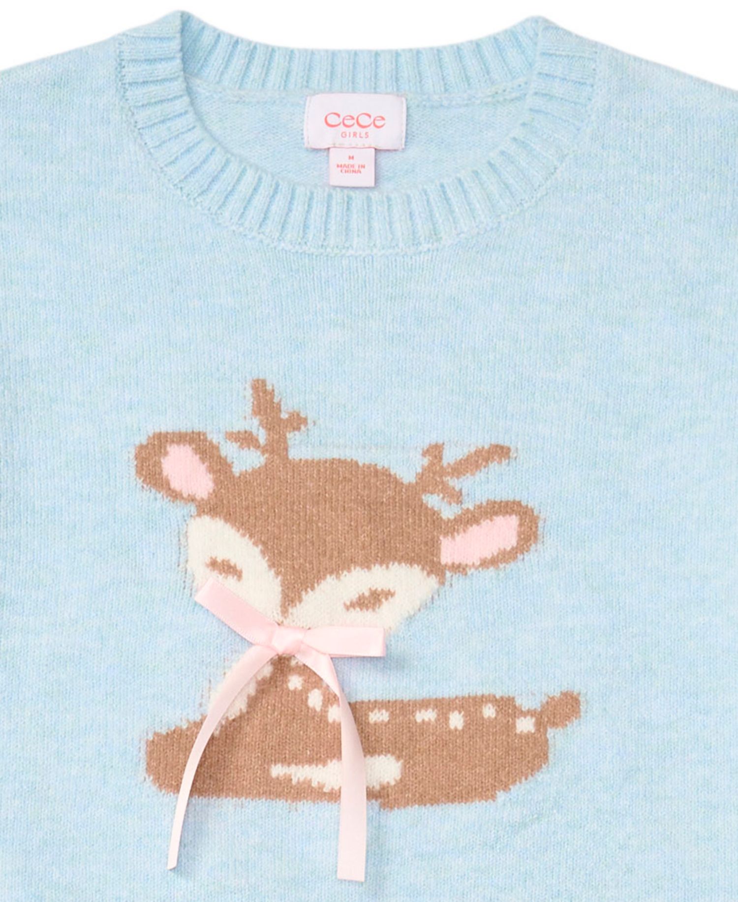 Girls' 7-16 Reindeer Crewneck Long-Sleeve Sweater