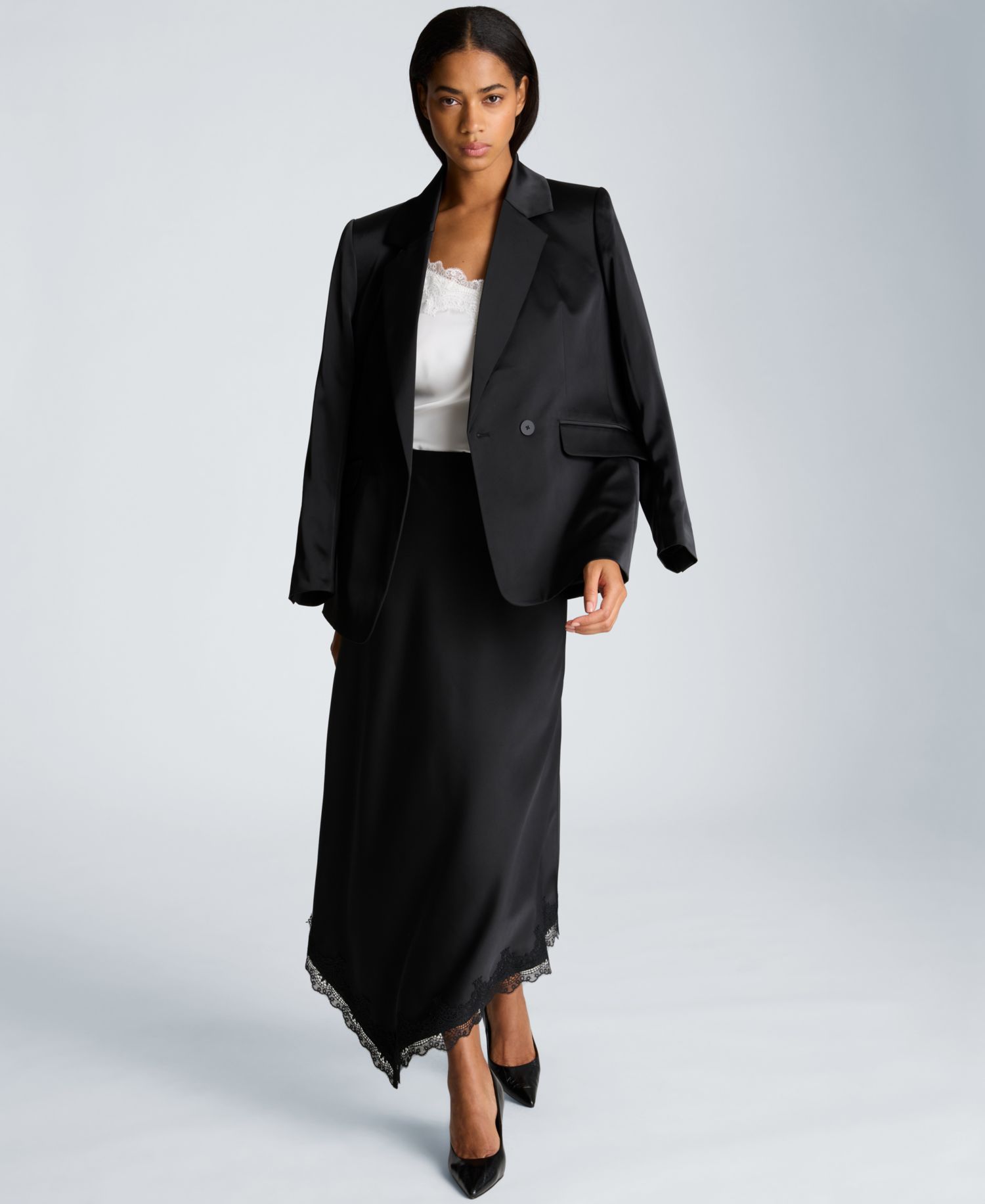Women's Asymmetrical Satin Lace-Trim Skirt