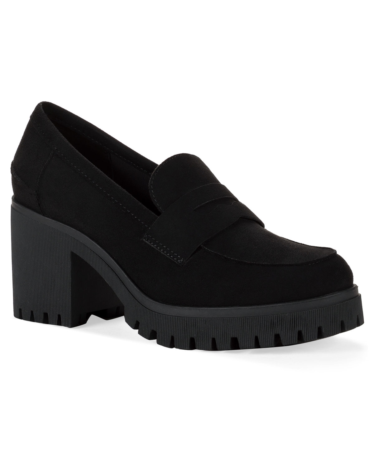 Wild Pair Women's Presscott Round Toe Heeled Loafers, Macy's Exclusive In Black Micro