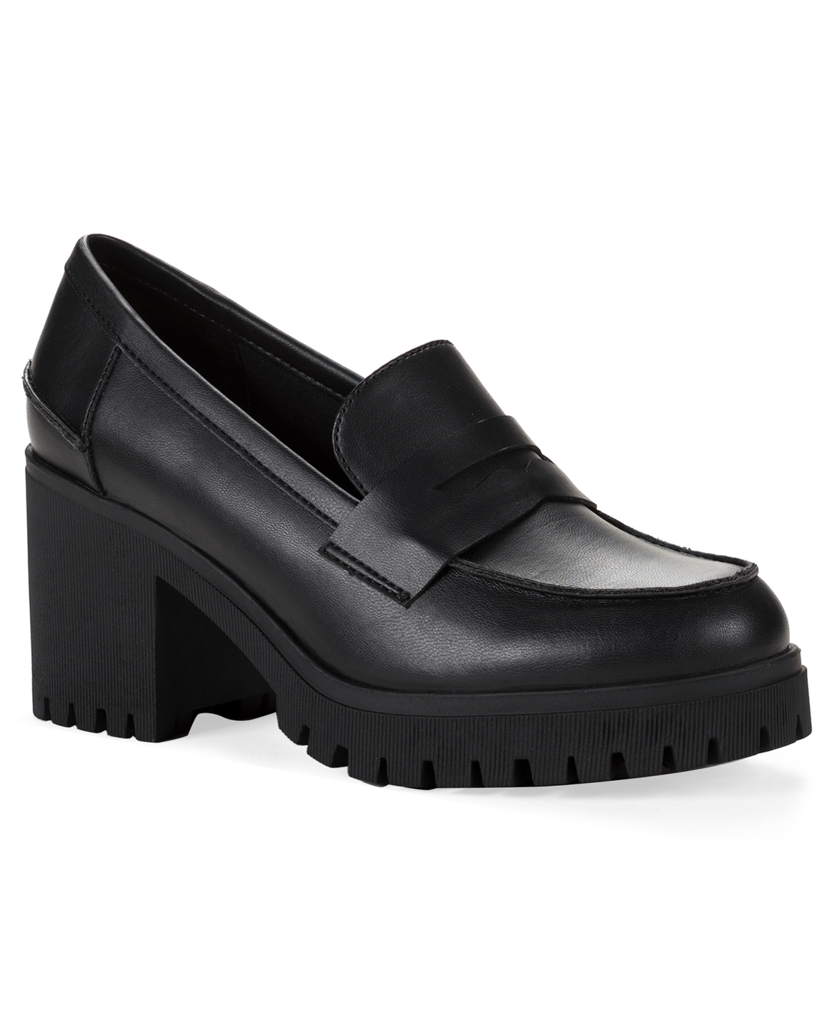Wild Pair Women's Presscott Round Toe Heeled Loafers, Macy's Exclusive In Black Smooth