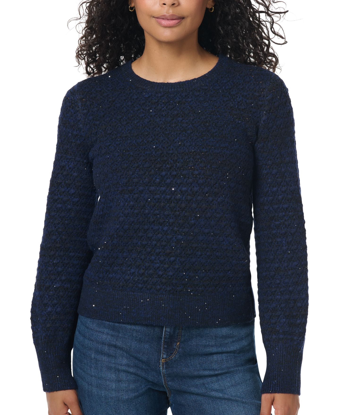 Женский свитер Gloria Vanderbilt Sequined Crewneck Blouson Long Sleeve, цвет: Тёмно-синий — фото 2