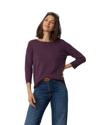 Women's Boat Neckline 3/4-Sleeve High-Low Sweater