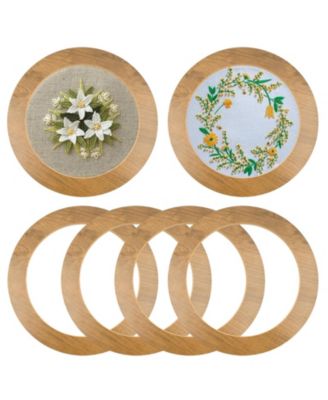6 Pack Round Wooden Embroidery Display Frames For Hoop Art