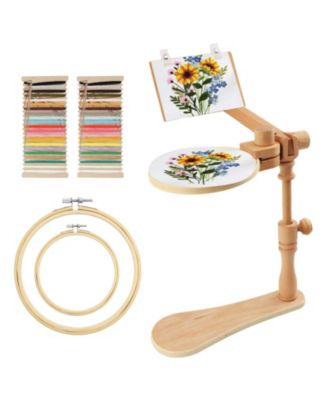 Beech Wood Rotated Embroidery Hoop Stand 5 Piece Kit With Pattern Holder