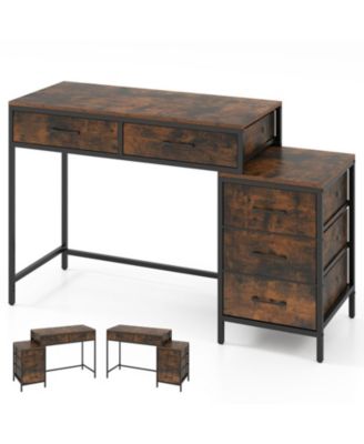 5-Drawer Computer Desk with a Built-In Printer Stand