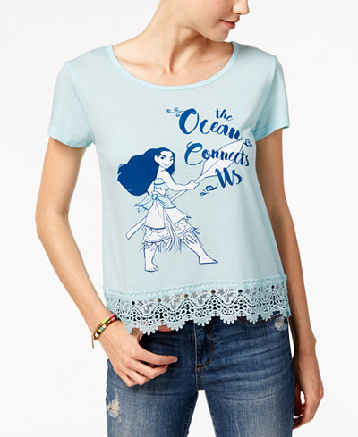 Hybrid Juniors' Disney Moana Lace Graphic T-Shirt