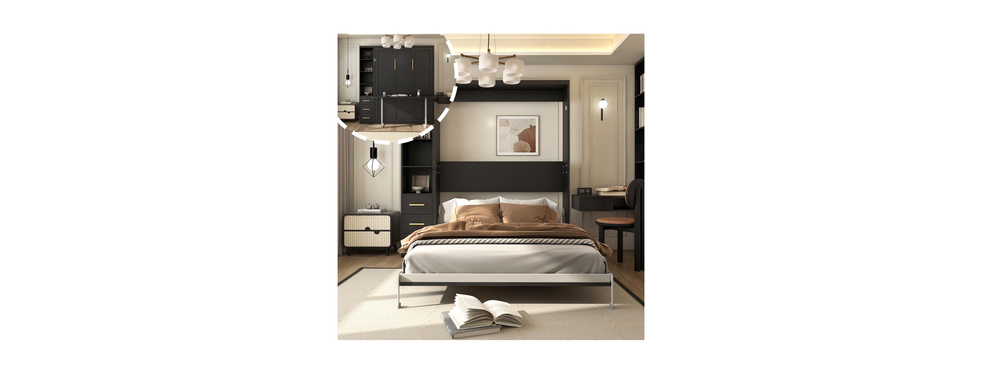 Streamdale Furniture Queen Size Murphy Bed with Desk and Storage