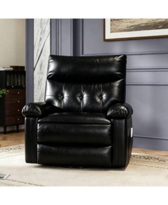 Swivel Rocker Recliner Chair, Leather Manual Recliner Sofa Chair with Heat and Massage
