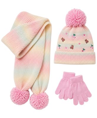 Girls' Icon Ombre Pom-Pom Hat, Scarf and Gloves, 3-Piece Set
