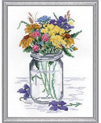 Janlynn Wildflower Jar Counted Cross Stitch Kit Cotton Floss Fabric Needle Instructions