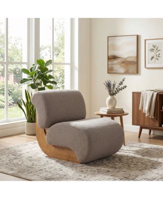 Modern Curved Boucle Accent Chair with Solid Wood Base