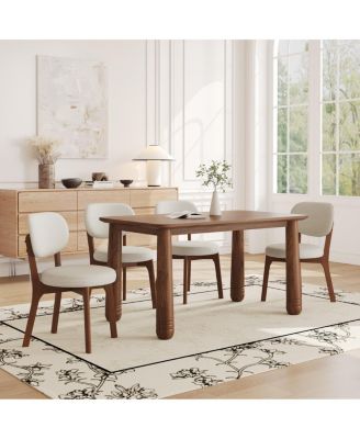 63" 5-Piece Farmhouse Solid Wood Dining Table Set with 4 Upholstered Chairs