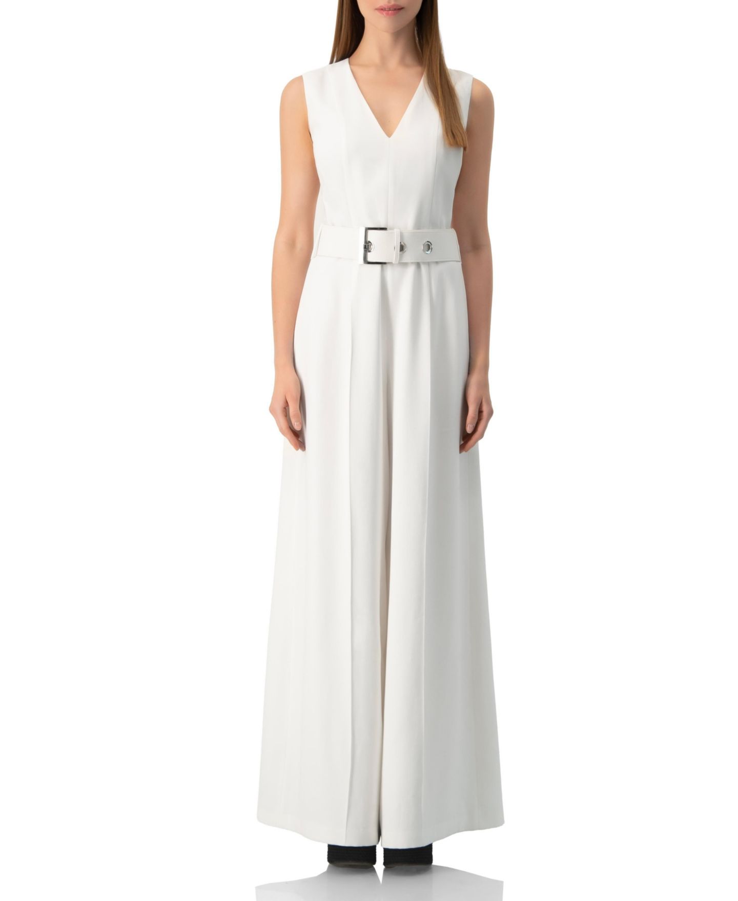 Женский комбинезон Ivonne Clean V-Neck Buckle-Belt Wide-Leg Tailored Jumpsuit, цвет: Белый — фото 1