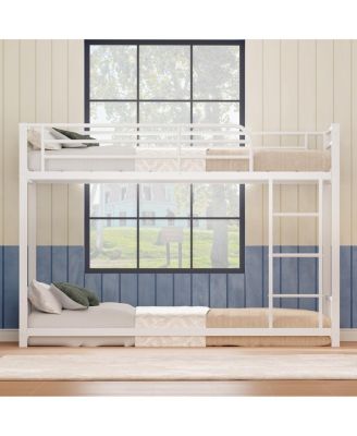 Heavy Duty Metal Twin Over Twin Bunk Bed with Ladder and Guardrails
