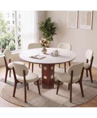  47.2" Sintered Stone Drop Leaf Dining Table Set with 6 Upholstered Chairs