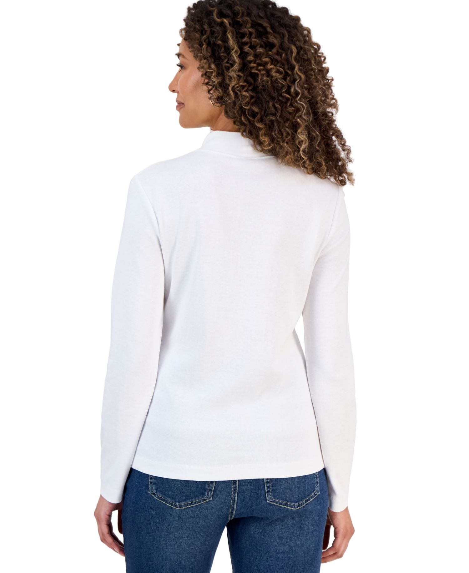 Petite Mock-Neck Cotton Long-Sleeve T-Shirt