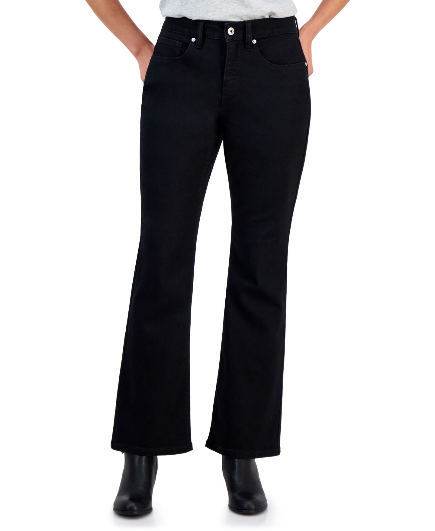 Женские джинсы Style & Co Petite Mid-Rise Curvy Bootcut Jeans, Petite & Petite Short, цвет: Глубокий чёрный — фото 1
