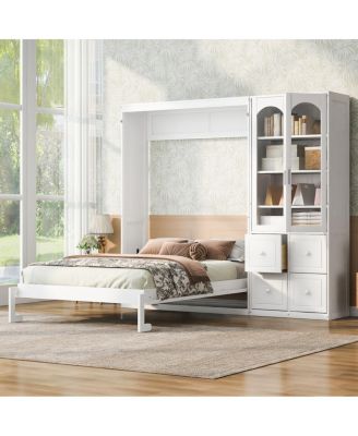 Queen Murphy Bed with Reversible Side Cabinets and Shelves