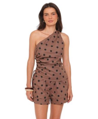 Women's Carter Polka-Dot One-Shoulder Top and Shorts, 2-Piece Set