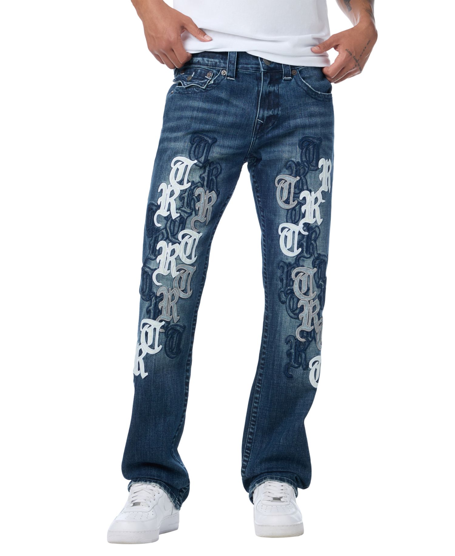 Men's Ricky Script Repeat Straight-Leg Jeans