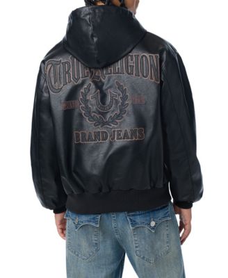 Men's Faux Leather Hooded Moto Jacket