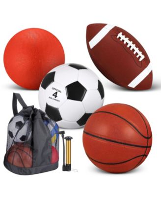 4 Sport Balls Set With Pump Carry Bag For Youth Playground Training