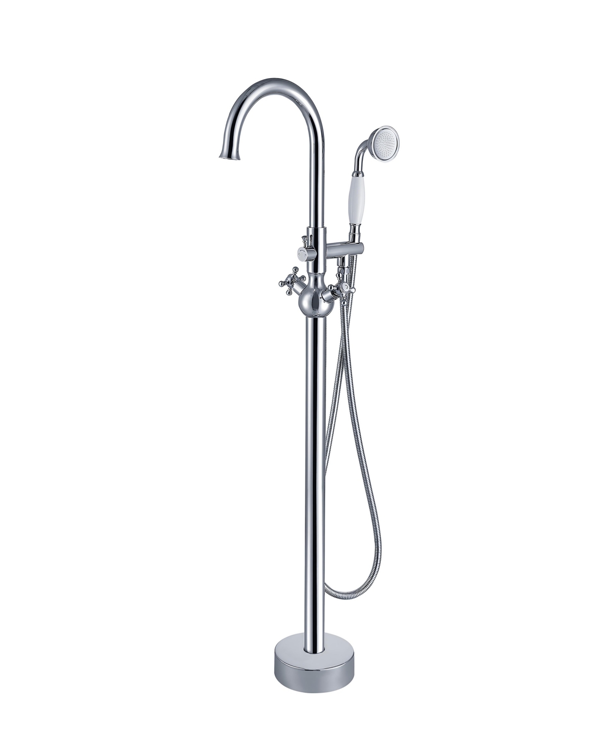 Thirtypeachy Freestanding Bathtub Faucet with Hand Shower, High Arc Floor Mount Tub Filler for Modern Bathrooms - Chrome