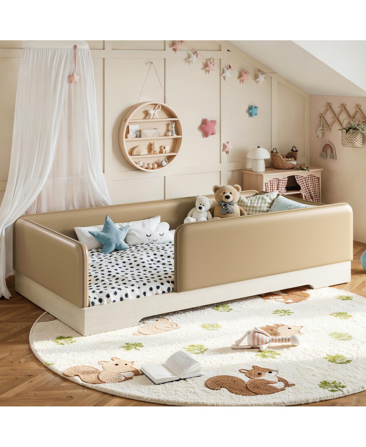 Streamdale Furniture Twin Upholstered Montessori Floor Bed with Guardrails - Brown