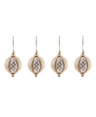 Natural Noel Patchwork Large Ball Ornaments, Set of 4
