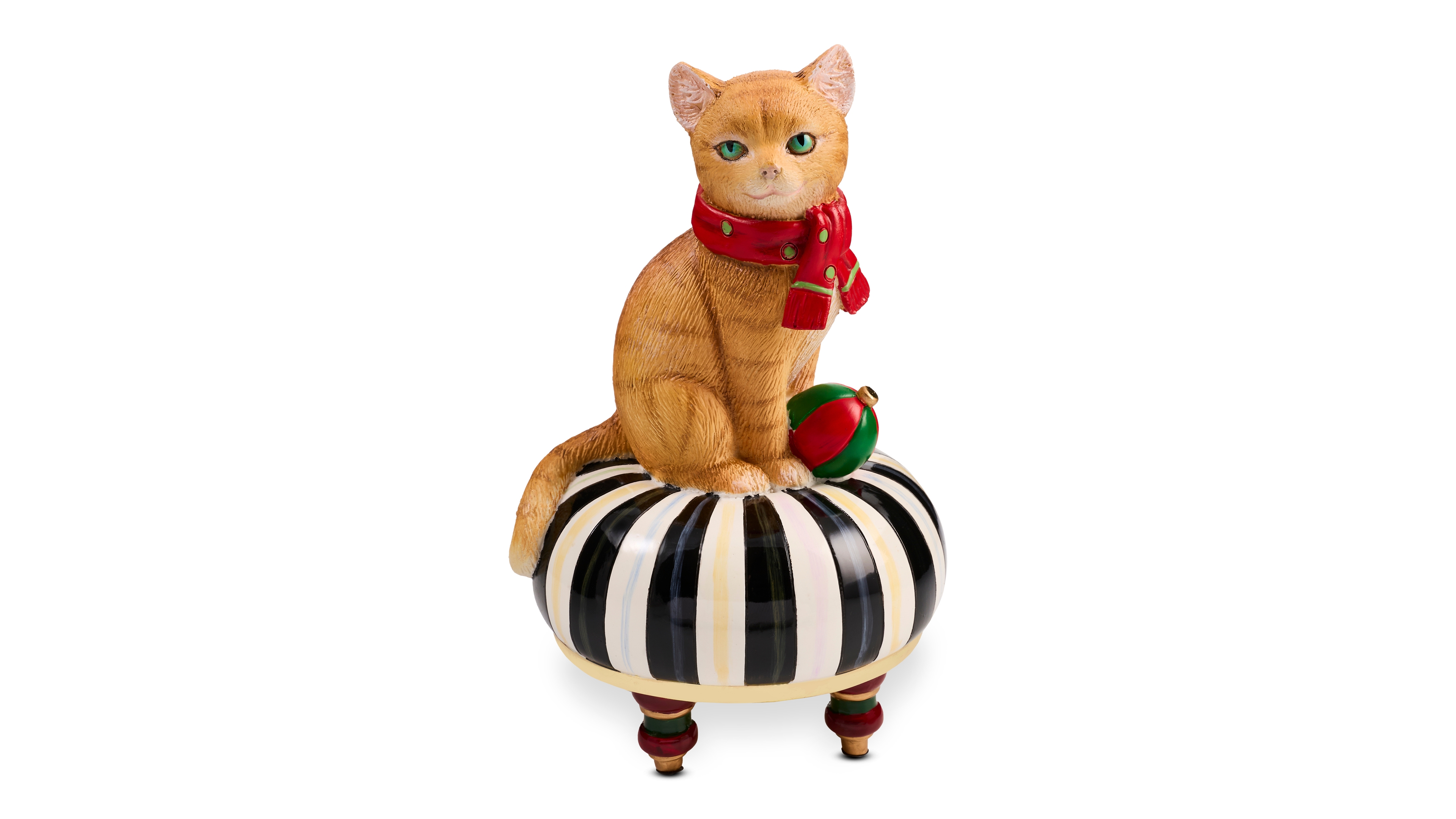 MacKenzie-Childs Holiday Cat on Tuffet Figurine