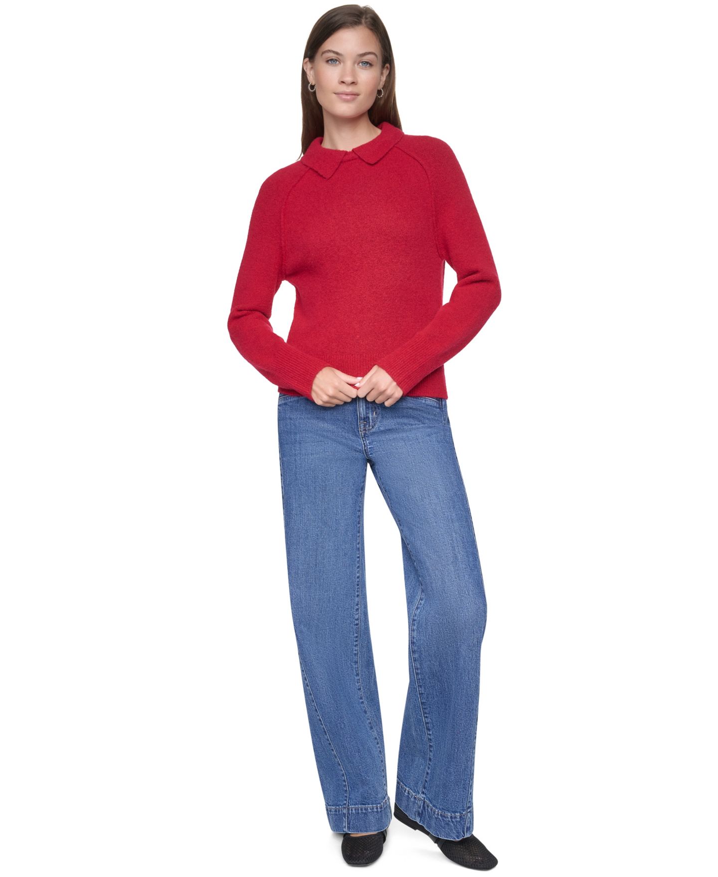 Женский свитер-поло DKNY Jeans, для невысоких, цвет: Рубиновый — фото 2