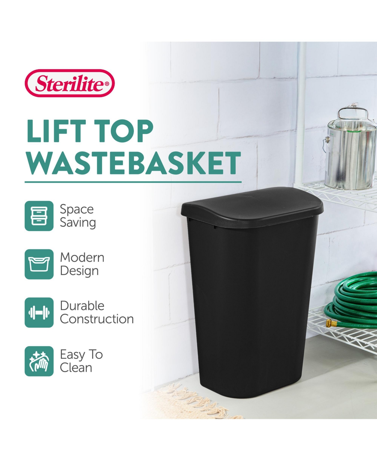 Sterilite 11.3 Gal Lift Top Lid Wastebasket Kitchen Trash Can