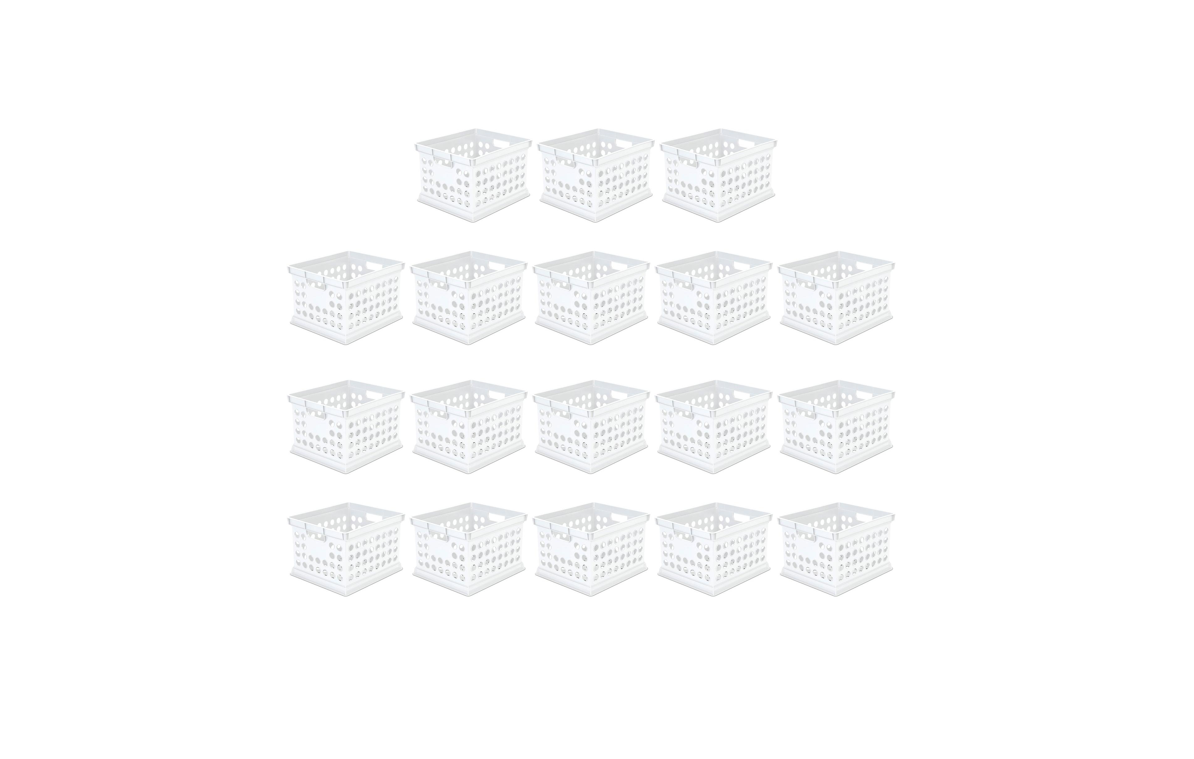 Sterilite Stackable Plastic Storage Open Crate Bin Organizer Box, White, 18-Pack