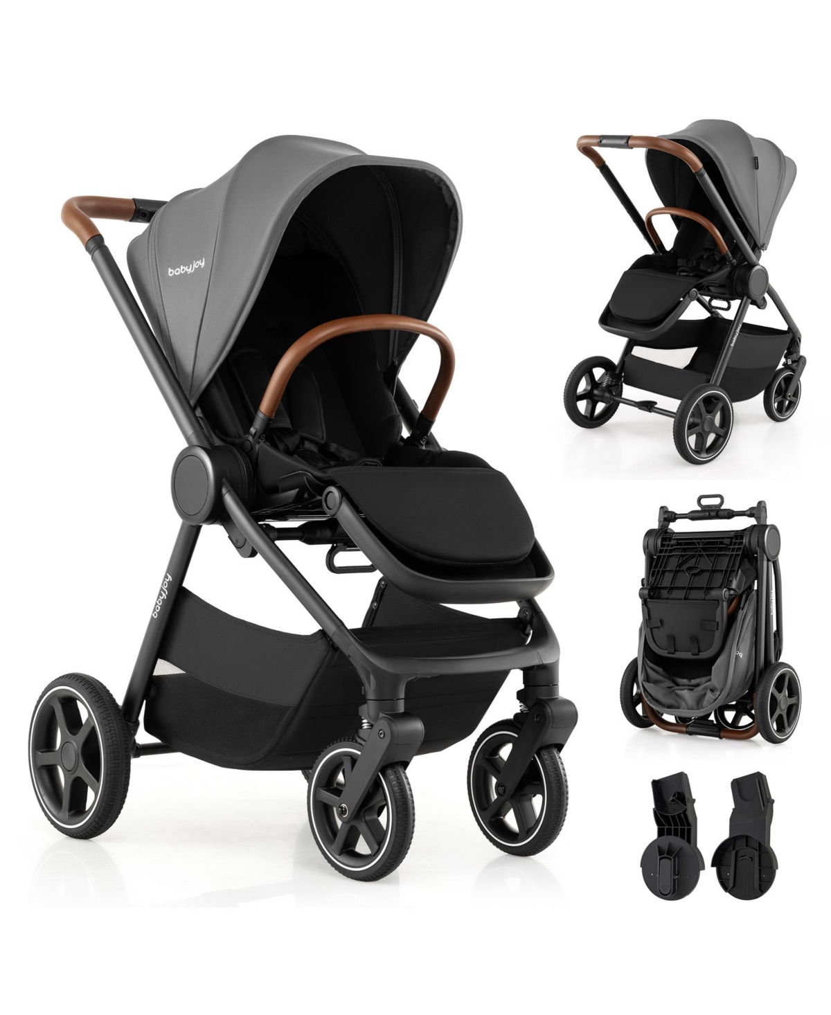 Costway Convertible Travel Baby Stroller with Maxi-cosi Car Seat Adapters - Grey