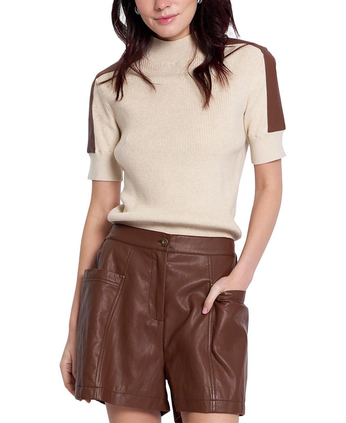 Central Park West Women's Vesper Trim Ribbed Half Sleeve