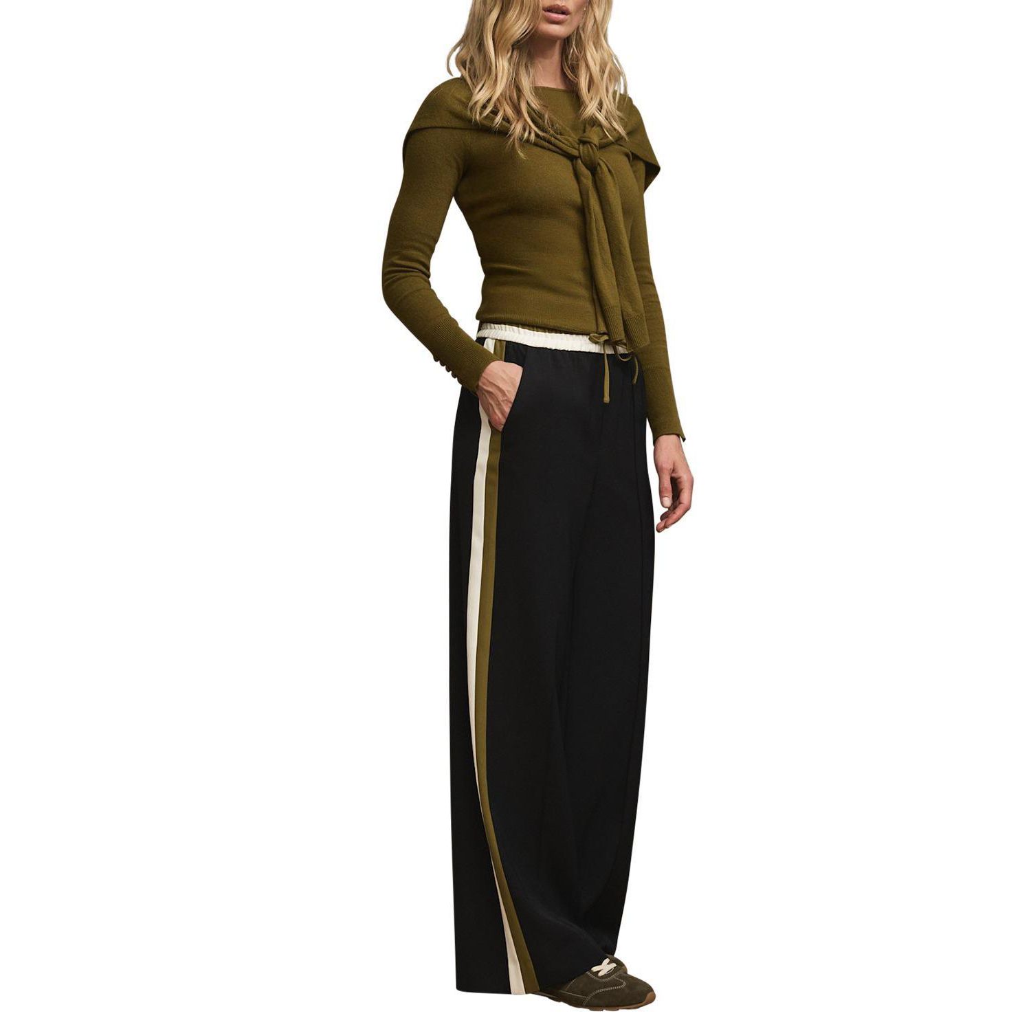 Women's Wide-Leg Side Stripe Drawstring Trousers
